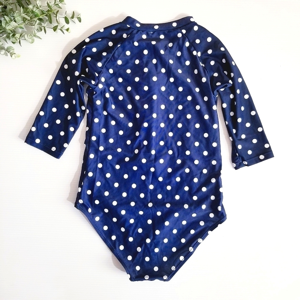 MARINA WEST Girls Kids Navy White Polka Dot Rashguard Zip Style Swim One piece - Picture 3 of 9